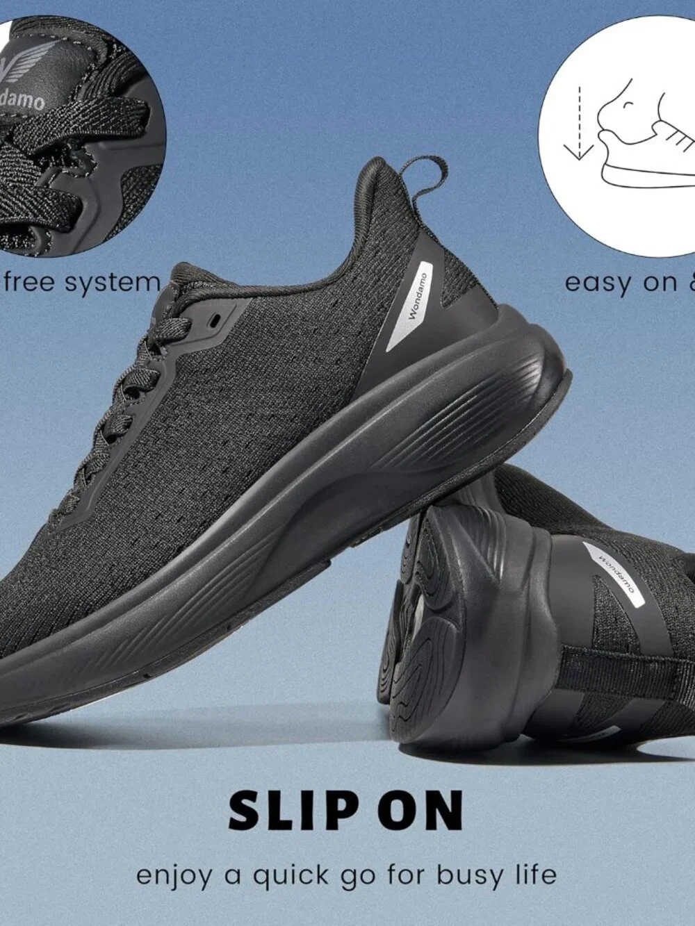 Women's Black Walking Shoes Slip on Comfortable Running Tennis Sneakers